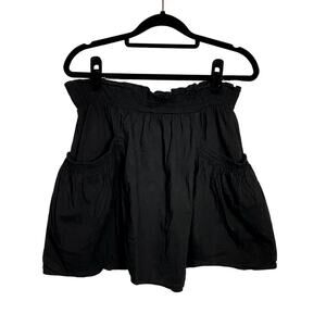 Theory Skirt Jesmina Linen Crunch Mini Smocked Elastic Waist Pockets Black M